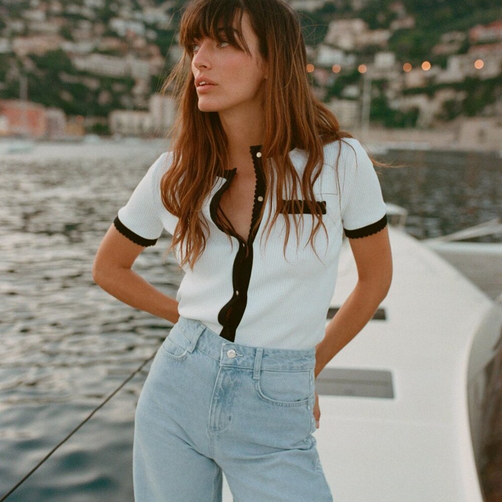 ZARA Contrasting Rib Short Sleeve Cardigan